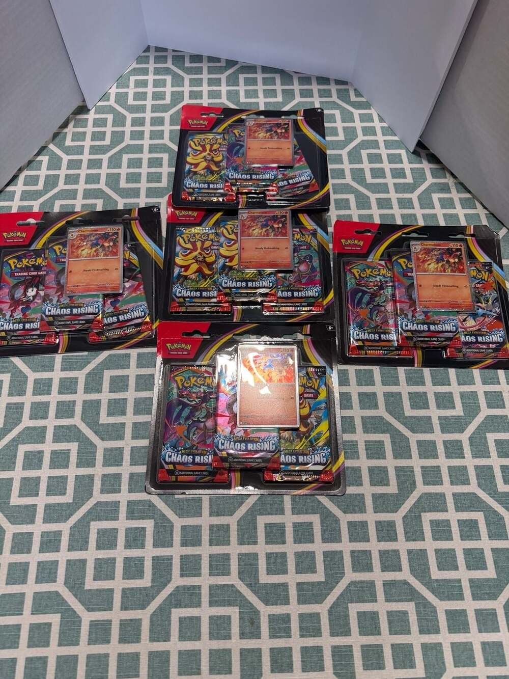 Pokémon Trading Card.  Mega Evolution Chaos Rising 3-Pack Blister Set lot of 5